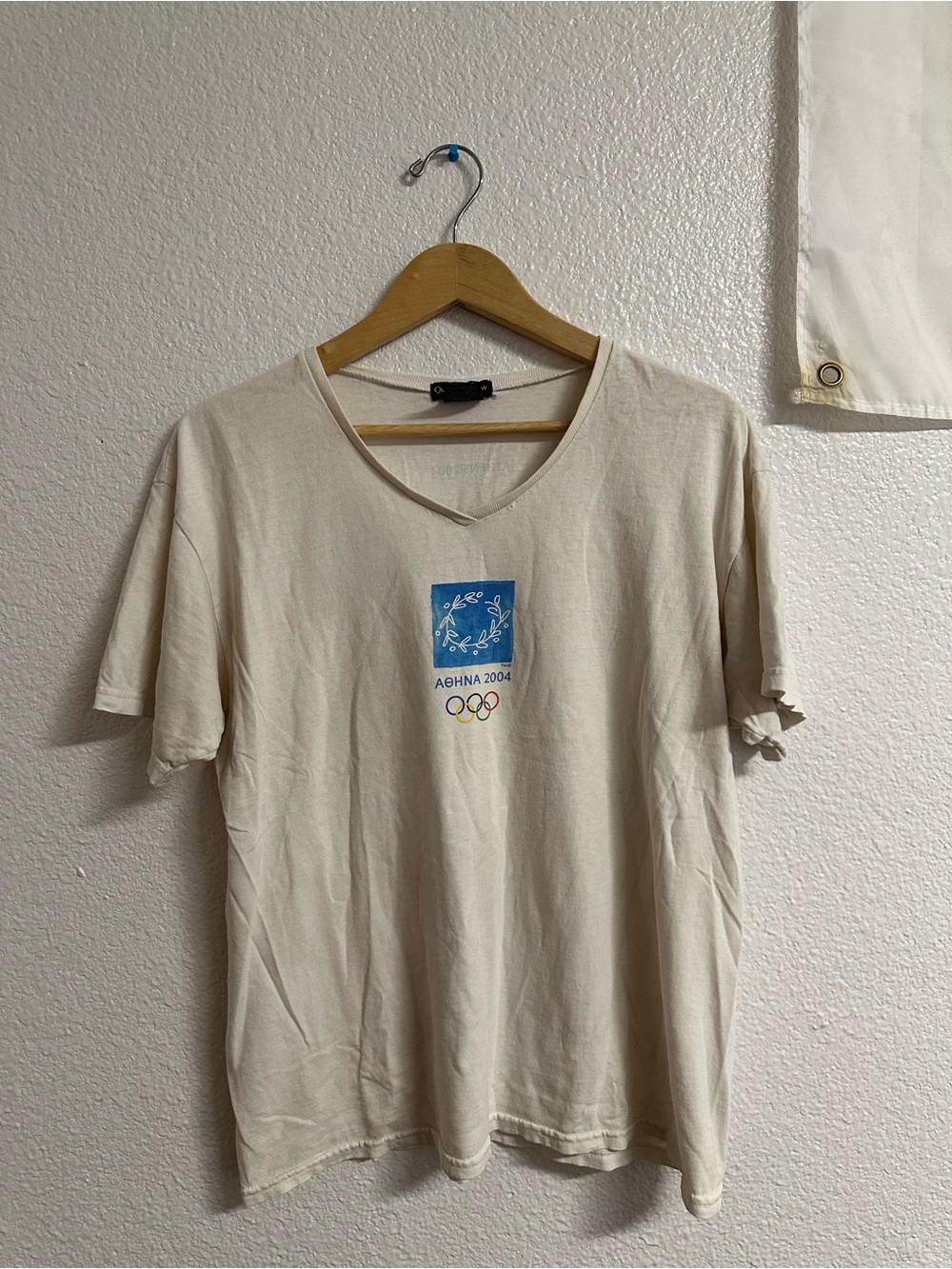 Beige Athens 2004 Olympic Graphic V-Neck Tee